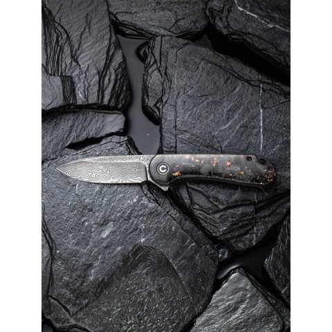 Ніж складаний кишеньковий Civivi Elementum, (7.5 см) Damascus / Carbon Fiber чорний