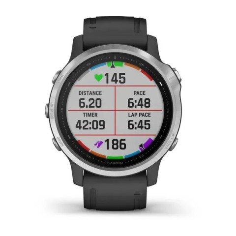 Смарт-годинник Garmin fenix 6S сріблястий з чорним ремінцем