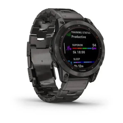 Смарт-часы Garmin fenix 7 Sapphire Solar карбоново-серые титановые DLC с титановим вентилируемым браслетом