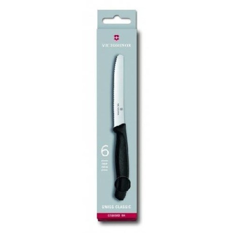 Набір кухонний Victorinox SwissClassic Tomato&Sausage Gift Set 6 ножів лезо 11см хвил. з чорн. ручкою