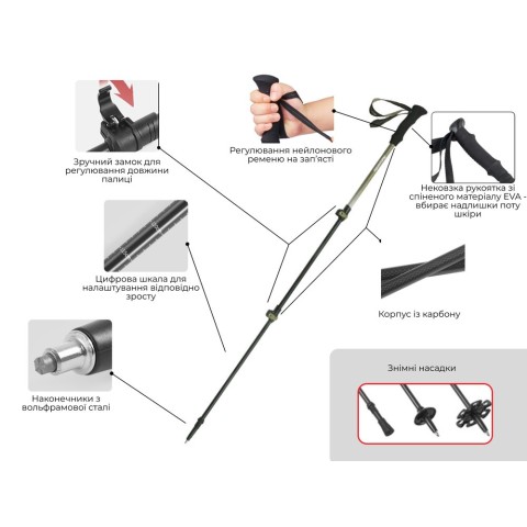 Трекінгова палиця Naturehike CNK2300DS010, 120 см, зелена