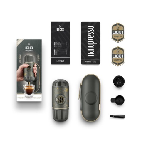 Портативна еспресо-кавоварка Wacaco Nanopresso блакитна з чохлом, механічна, для меленої кави
