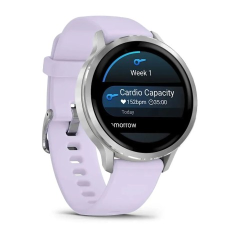 Смарт-часы Garmin Venu 4 (41 мм) серебристый с силиконовым ремешком барвинкового цвета