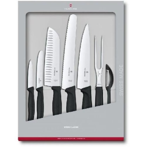 Набір кухонний Victorinox SwissClassic Kitchen Set 7шт з чорн. ручкою (5 ножів, виделка, овочечистка) у подар.упак.