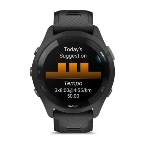Смарт-годинник Garmin Forerunner 265 з чорними безелем і корпусом та чорним/сірим силіконовим ремінцем