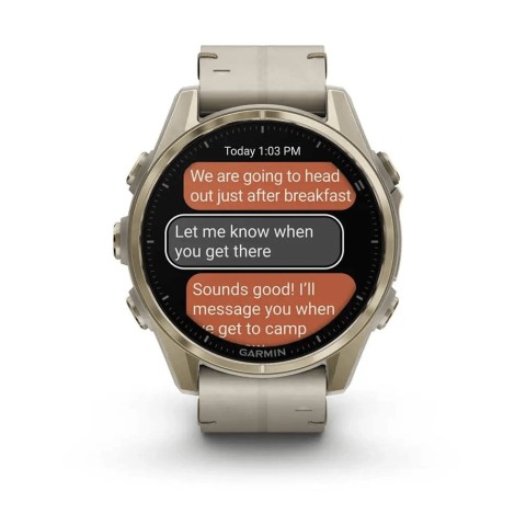 Спортивний годинник Garmin Fenix 8 Amoled 43мм Sapphire Soft Gold з піщаним шкіряним ремінцем 010-02903-40