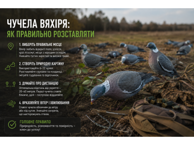 Опудала вяхиря та голуба: як розставляти й полювати результативніше