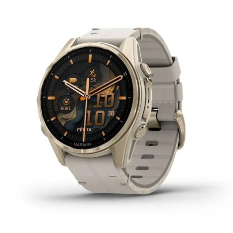 Смарт-годинник Garmin fenix 8 AMOLED (43 мм) Sapphire золотистий/вапняково-сірий шкіряний ремінець ексклюзив