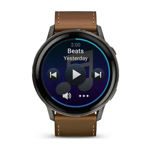 Смарт-годинник Garmin Venu 4 (45 мм) сланцевий з чорним силіконовим ремінцем та коричневим шкіряним