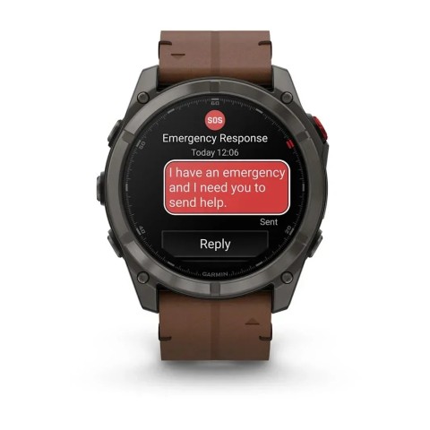 Смарт-годинник Garmin fenix 8 Pro AMOLED (51 мм) Sapphire карбоново-сірий DLC титан з каштановим шкіряним ремінцем