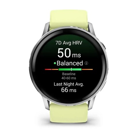 Смарт-годинник Garmin Venu 4 (45 мм) сріблястий з цитроновим силіконовим ремінцем