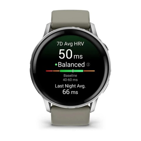 Смарт-годинник Garmin Venu 4 (45 мм) сріблястий зі сріблясто-сірим силіконовим ремінцем