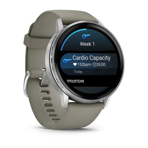 Смарт-годинник Garmin Venu 4 (45 мм) сріблястий зі сріблясто-сірим силіконовим ремінцем