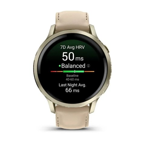 Смарт-годинник Garmin Venu 4 (41 мм) місячне золото з силіконовим ремінцем кольору слонової кістки і пісочним шкіряним