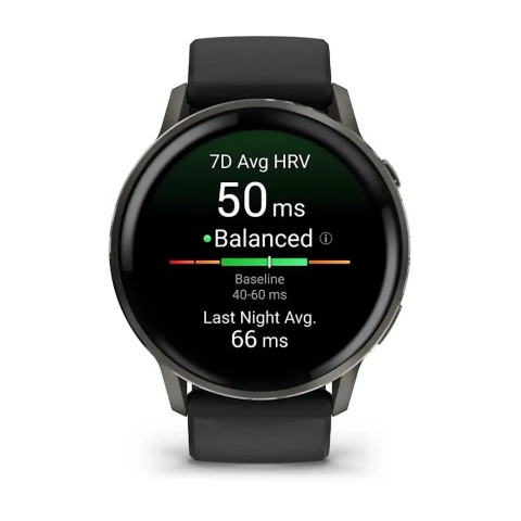 Смарт-годинник Garmin Venu 4 (45 мм) сланцевий з чорним силіконовим ремінцем