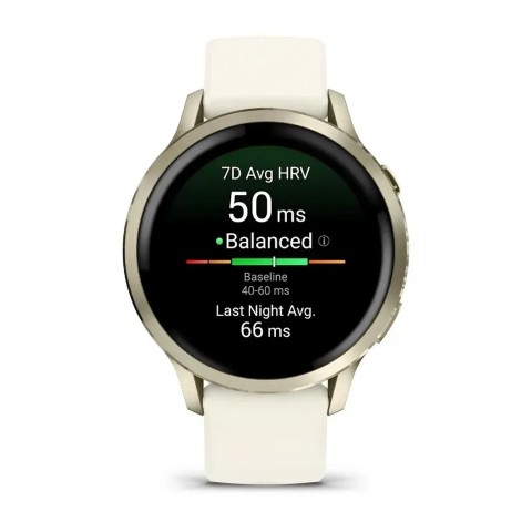 Смарт-годинник Garmin Venu 4 (41 мм) місячне золото з силіконовим ремінцем кольору слонової кістки