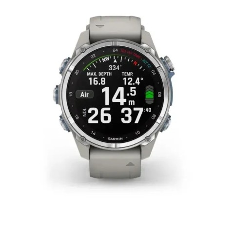 Смарт-часы Garmin Descent Mk3 (43 мм) из нержавеющей стали с силиконовым туманно-серым ремешком