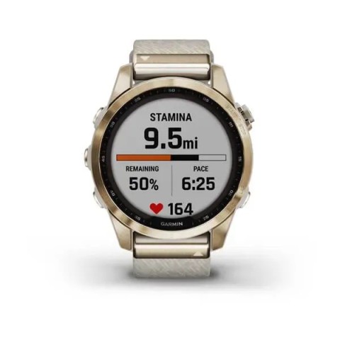 Смарт-годинник Garmin fenix 7S Sapphire Solar кремово-золотистий титановий з нейлоновим ремінцем кремового кольору