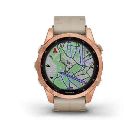 Смарт-годинник Garmin fenix 7S Sapphire Solar рожево-золотистий титановий зі шкіряним ремінцем кольору вапняка