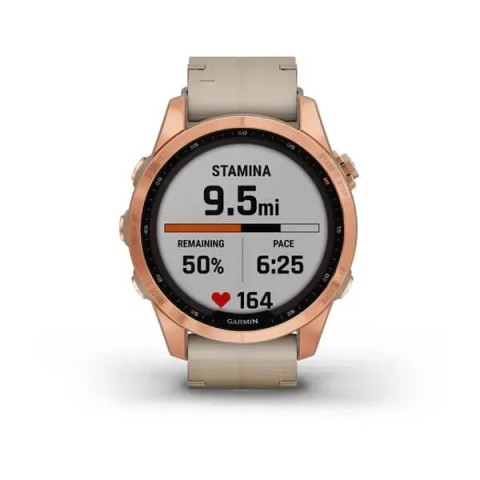Смарт-годинник Garmin fenix 7S Sapphire Solar рожево-золотистий титановий зі шкіряним ремінцем кольору вапняка