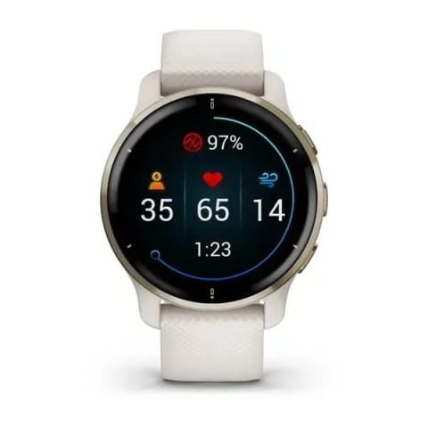 Смарт-годинник Garmin Venu 2 Plus айворі з кремово-золотистим безелем і силіконовим ремінцем