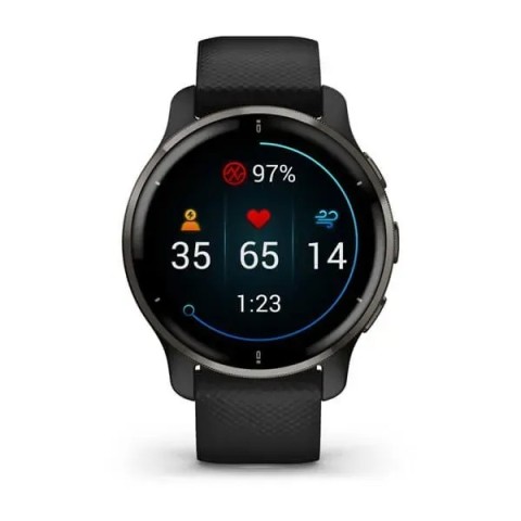 Смарт-годинник Garmin Venu 2 Plus чорний з графітовим безелем і силіконовим ремінцем