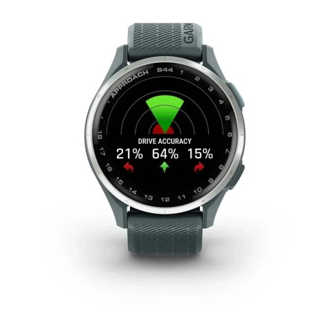 Смарт-годинник Garmin Approach S44 зі сріблястим алюмінієвим безелем та сірим ремінцем