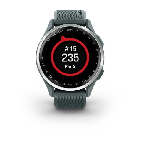 Смарт-годинник Garmin Approach S44 зі сріблястим алюмінієвим безелем та сірим ремінцем