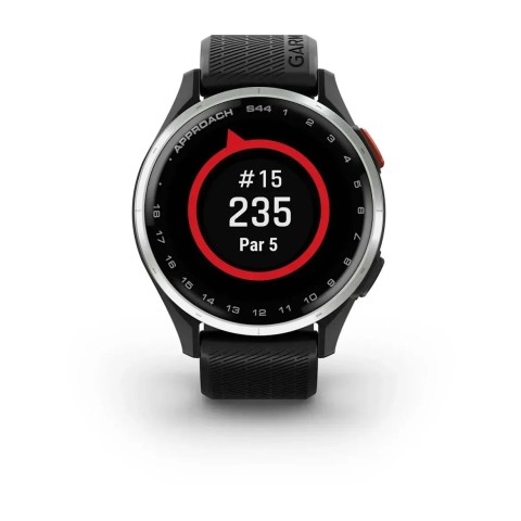 Смарт-годинник Garmin Approach S44 зі сріблястим алюмінієвим безелем та чорним ремінцем