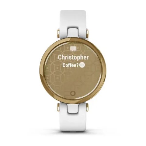 Смарт-годинник Garmin Lily Classic зі світло-золотистим безелем, білим корпусом та італійським шкіряним ремінцем