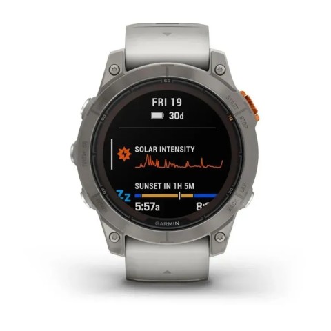 Смарт-годинник Garmin fenix 7 Pro Sapphire Solar Edition титановий з туманно-сірим/темно-помаранчевим ремінцем