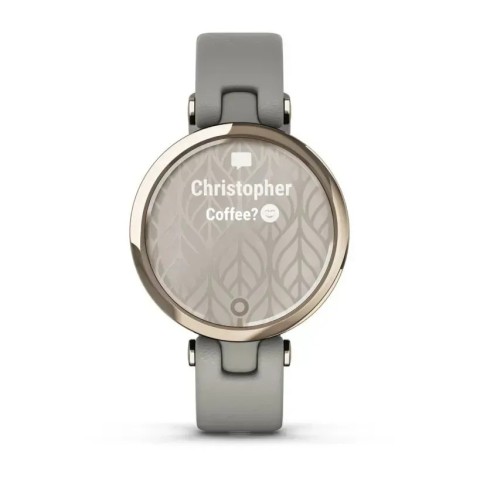 Смарт-годинник Garmin Lily Classic з кремово-золотистим безелем, сірим корпусом та італійським шкіряним ремінцем