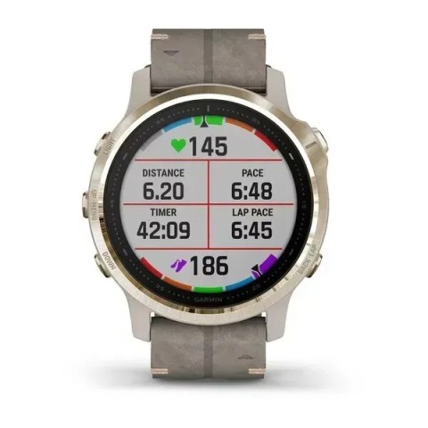 Смарт-годинник Garmin fenix 6S Pro Sapphire золотистий з сірим шкіряним ремінцем