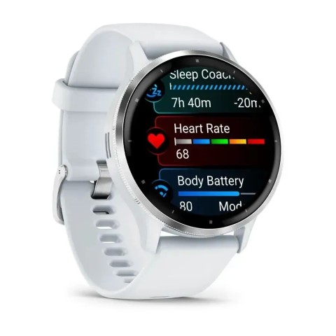 Смарт-годинник Garmin Venu 3 білий зі сріблястим сталевим безелем і силіконовим ремінцем