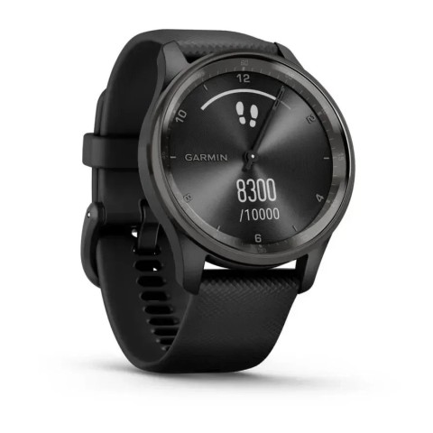 Смарт-годинник Garmin vivomove Trend із грифельним сталевим безелем, чорними корпусом та ремінцем