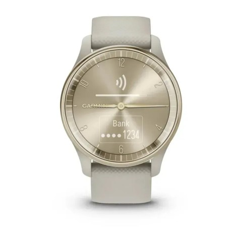 Смарт-годинник Garmin vivomove Trend з кремово-золотистим сталевим безелем, корпусом та ремінцем кольору французький сірий