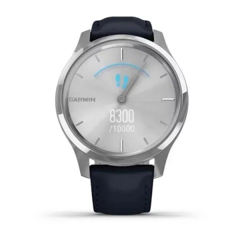 Смарт-годинник Garmin vivomove Luxe зі сріблястим корпусом та темно-синім ремінцем