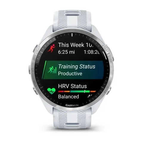 Смарт-годинник Garmin Forerunner 965 з титановим безелем, білим корпусом та білим/сірим силіконовим ремінцем