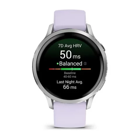 Смарт-часы Garmin Venu 4 (41 мм) серебристый с силиконовым ремешком барвинкового цвета