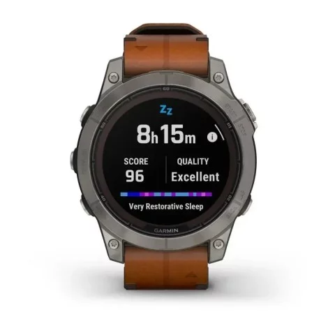 Смарт-годинник Garmin fenix 7 Pro Sapphire Solar Edition титановий з каштановим шкіряним ремінцем