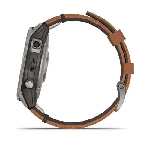 Смарт-годинник Garmin fenix 7 Pro Sapphire Solar Edition титановий з каштановим шкіряним ремінцем