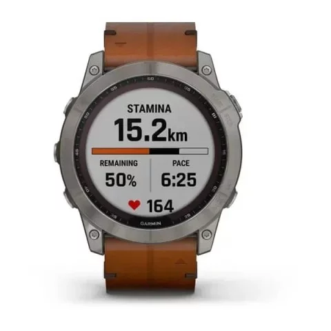 Смарт-часы Garmin fenix 7X Sapphire Solar титановые с каштановым кожаным ремешком
