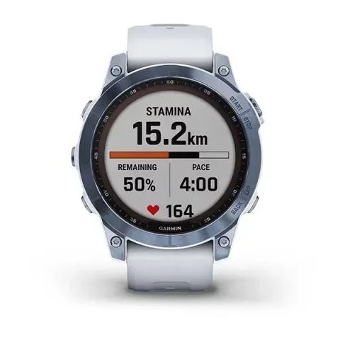 Смарт-годинник Garmin fenix 7 Sapphire Solar мінерально-синій титановий DLC з ремінцем кольору білого каменю