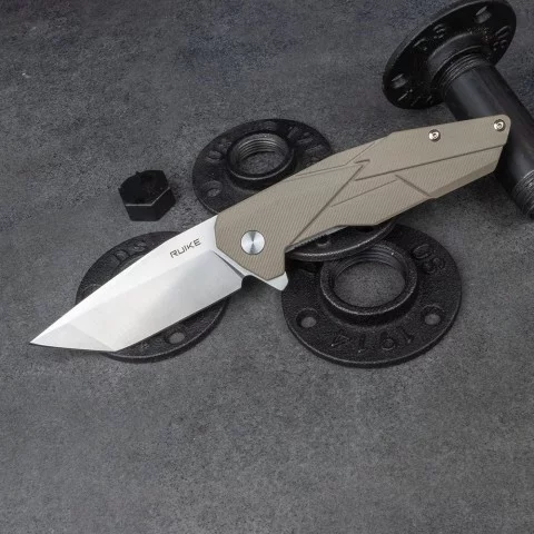Ніж складаний туристичний Ruike P138-W, (9 см) 14C28N / G10 бежевий