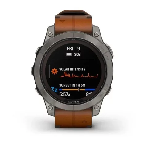 Смарт-годинник Garmin fenix 7 Pro Sapphire Solar Edition титановий з каштановим шкіряним ремінцем