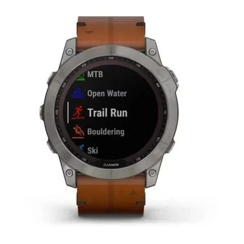 Смарт-часы Garmin fenix 7X Sapphire Solar титановые с каштановым кожаным ремешком